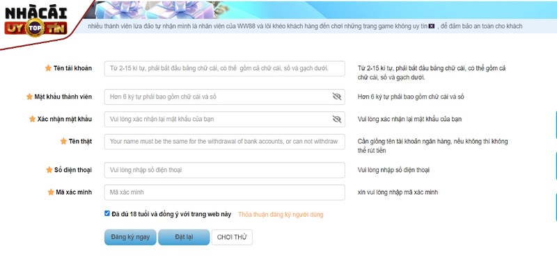 WW88 - Nhà cái cá cược uy tín, đẳng cấp số 1 hiện nay 3 Tạo account thành viên chính thức để chơi game an toàn